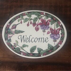 Welcome Pottery Sign Hummingbird & Floral Design 9" X 7”